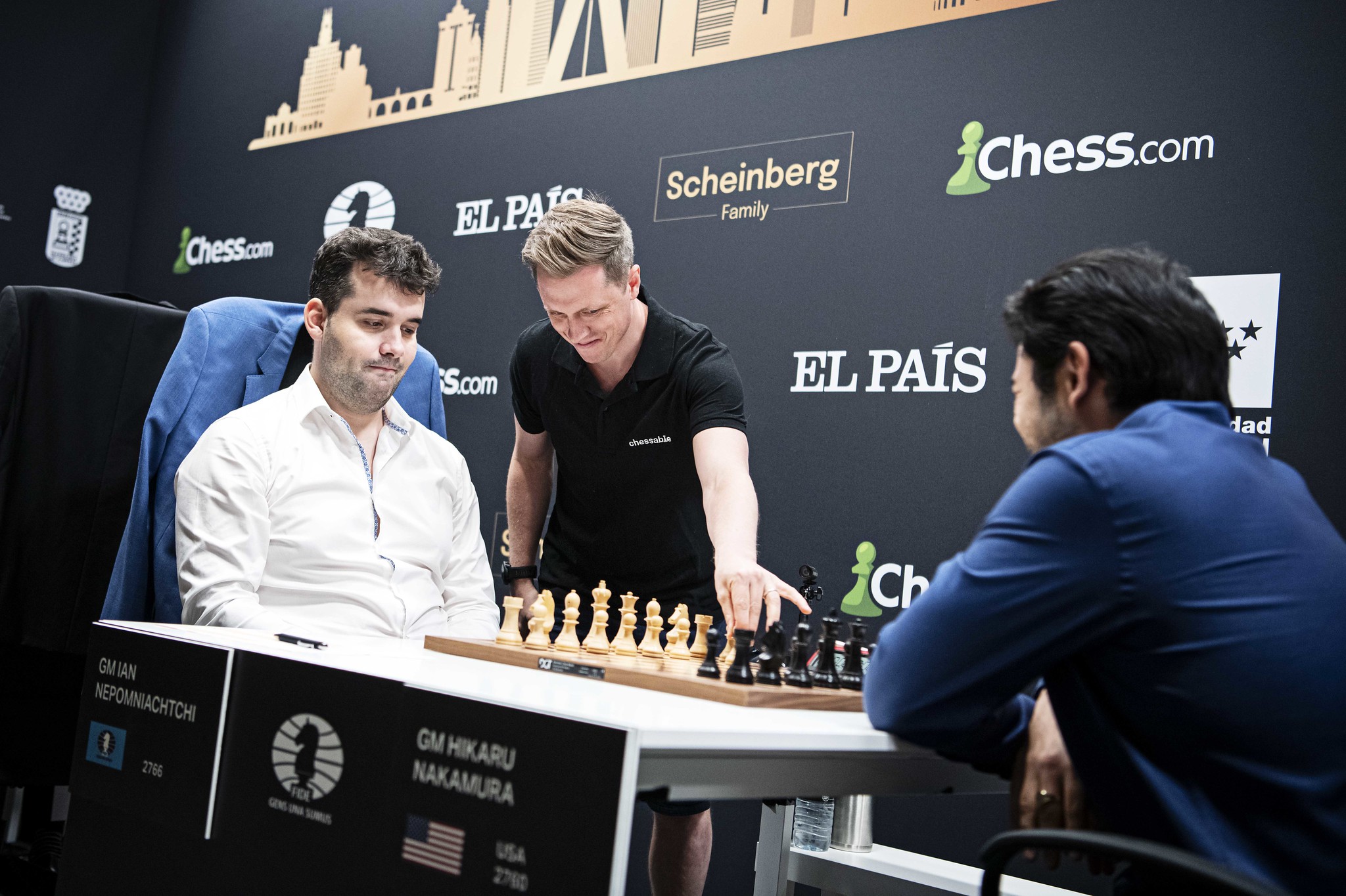 Hikaru Nakamura and Richard Rapport after the first semi-final of