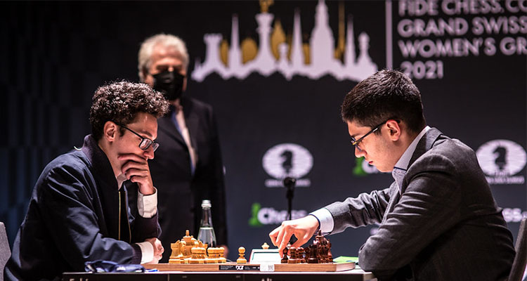 Caruana Stops Firouzja, Joins Lead of FIDE Grand Swiss Entering
