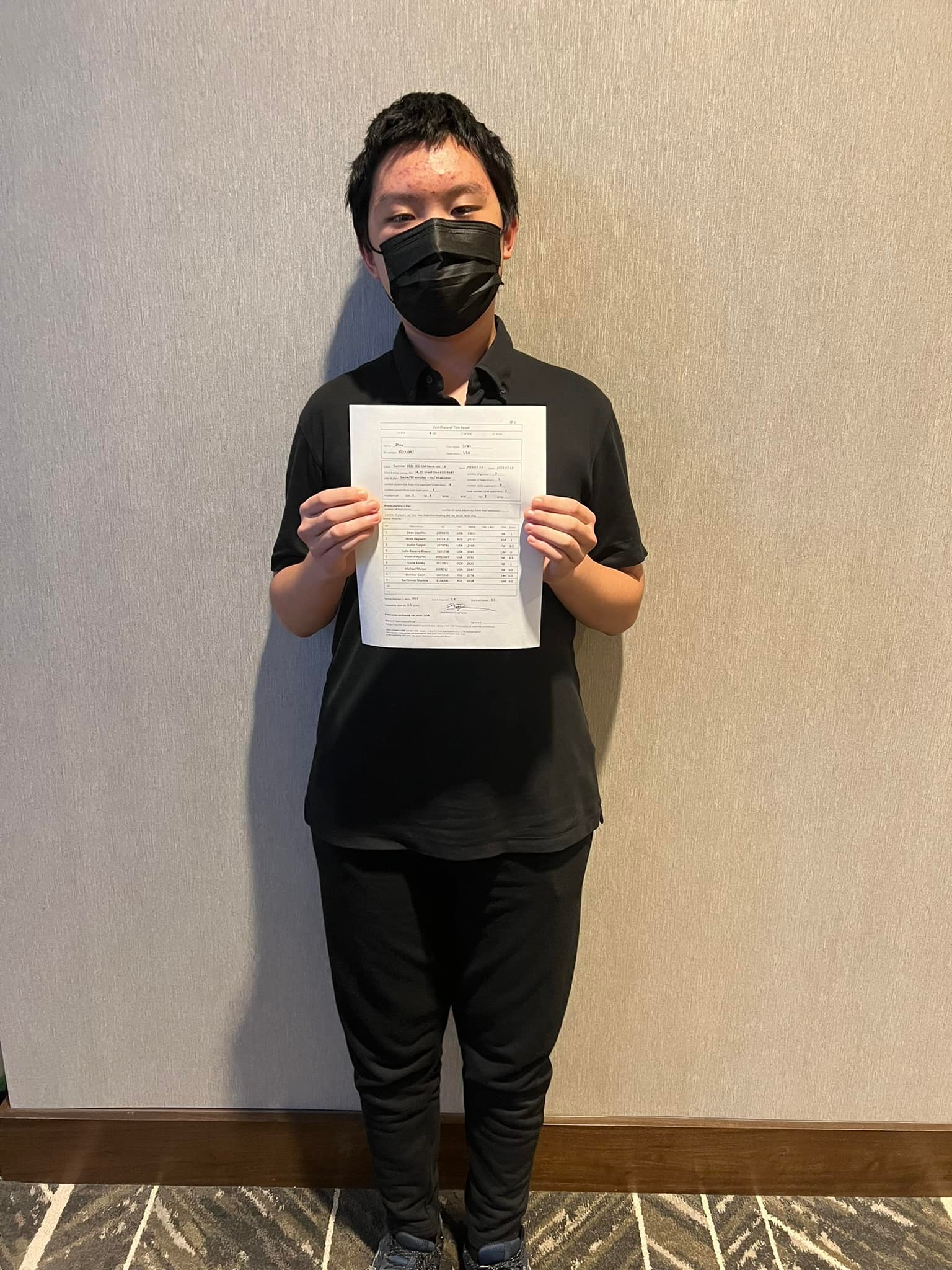 Liran Zhou at the 2022 Charlotte Chess Center Norm Invitational. Photo: Charlotte Chess Center