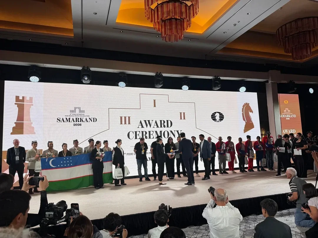 Awards ceremony. From left: Cuba (silver), Poland (gold), and Uzbekistan (bronze). (Photo courtesy Carlos Chavez)
