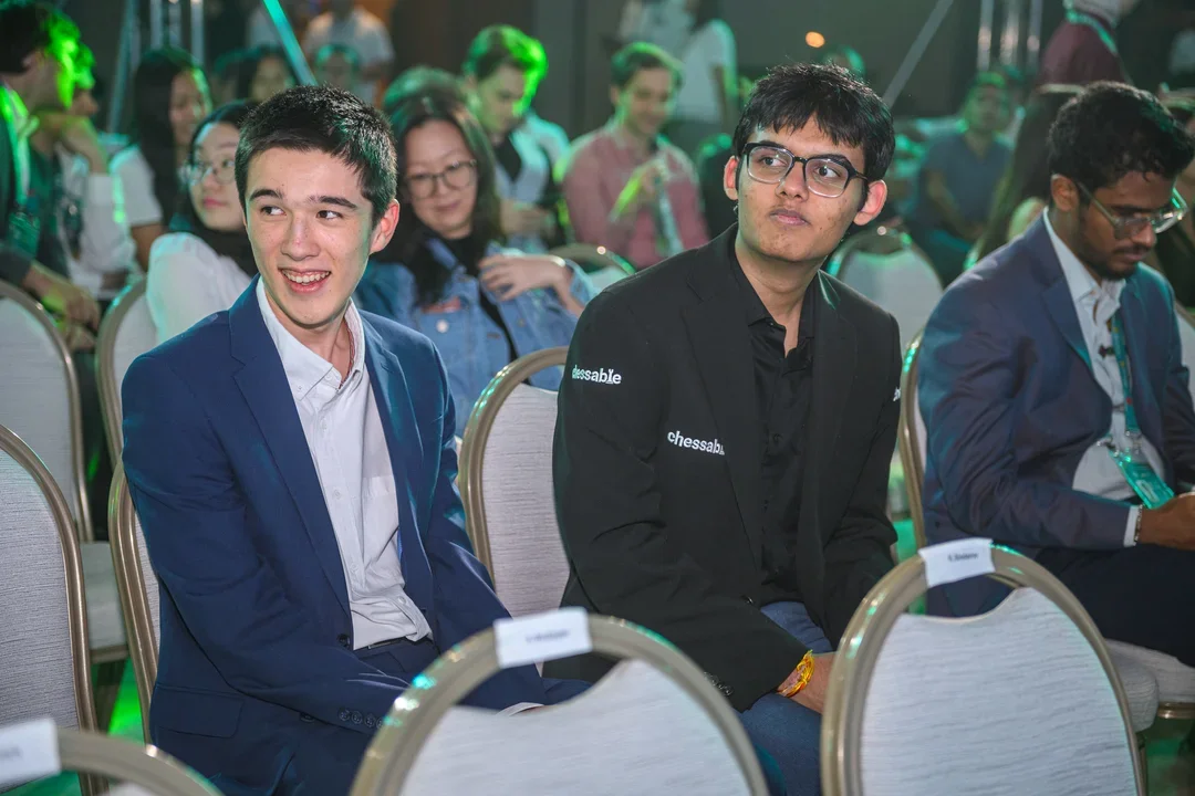 Woodward and Mishra at closing ceremony