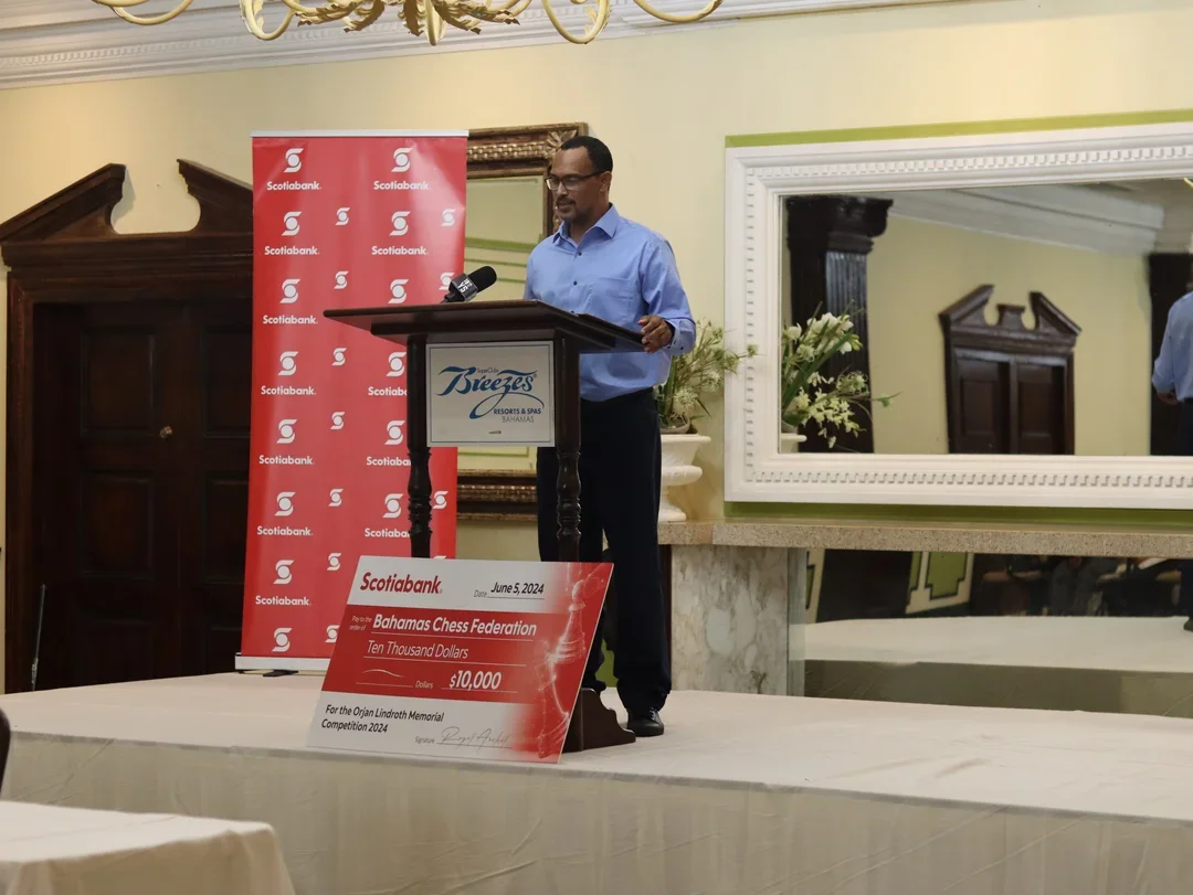 Curtis Pride Sr. opening the tournament (Photo courtesy of Bahamas Chess Federation)