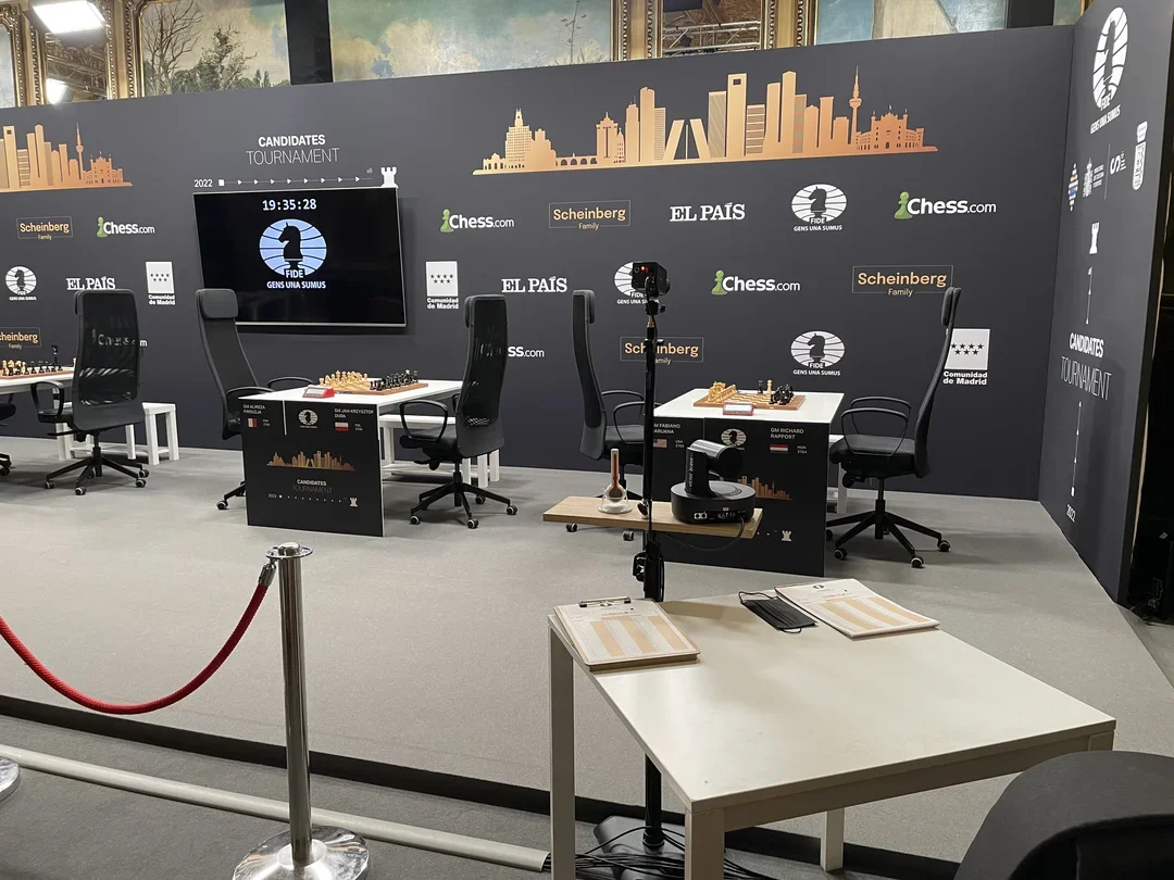 The playing hall at the 2022 Candidates Tournament