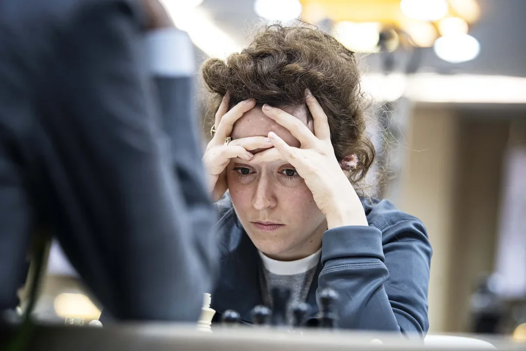 GM Irina Krush calculates at the 2022 FIDE Olympiad. Photo: Bonhage