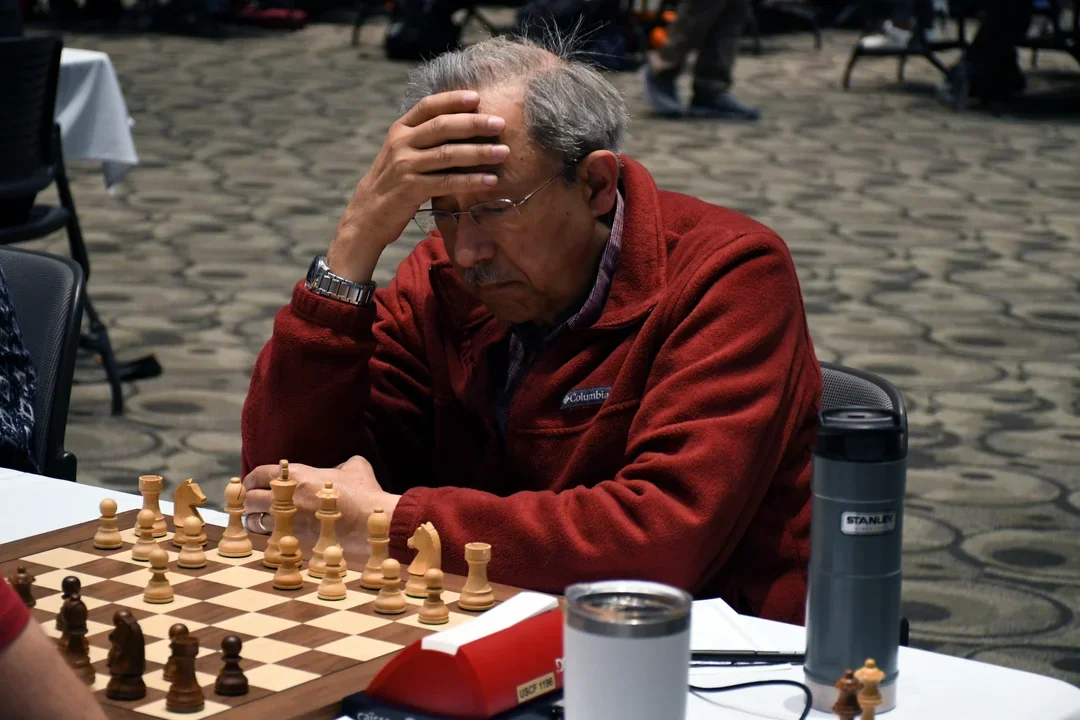 Thomas Sloan (pictured here in round three) unleashed the fiercest tactic of the day in his second-round win against IM Ron Burnett (photo Daniel Day)