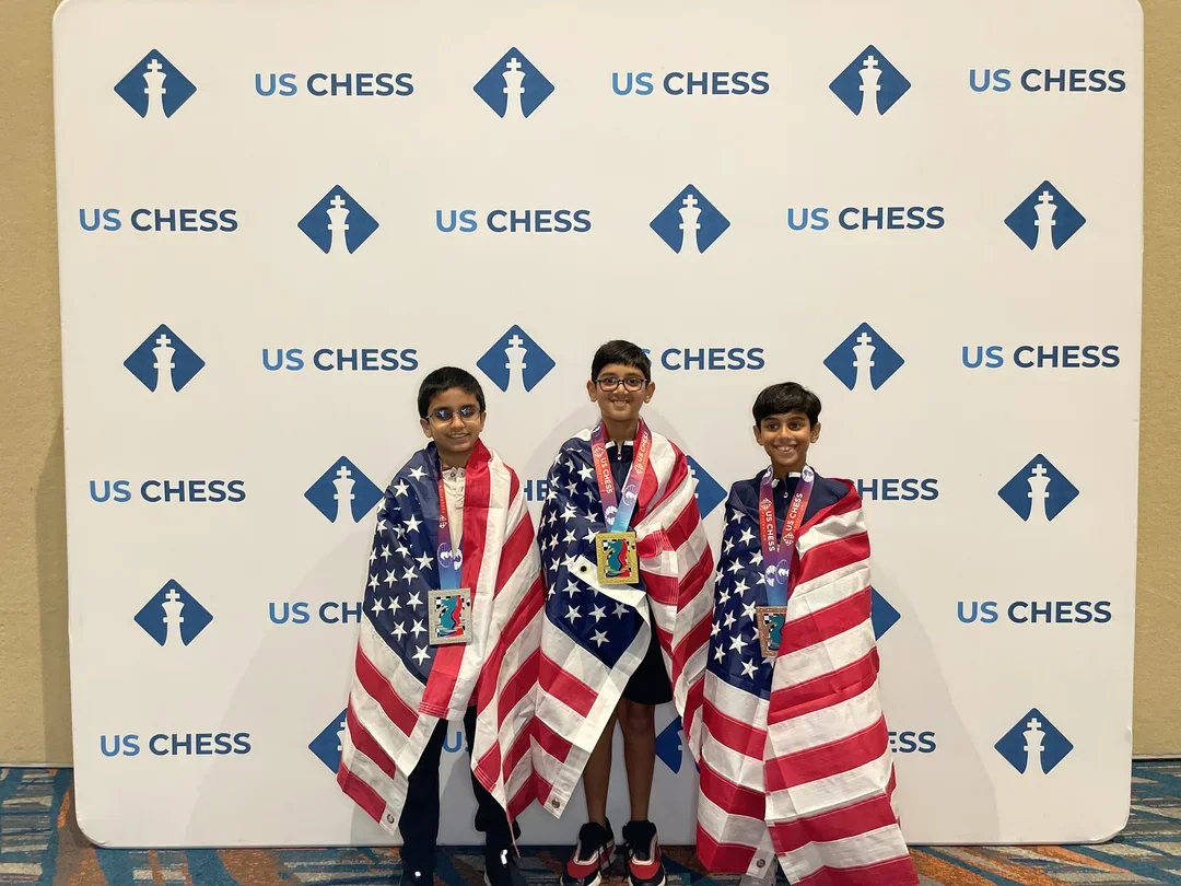 (From left) Rafael Palathingal, Vivan Mulay, Aakash Jani (Photo courtesy US Chess)