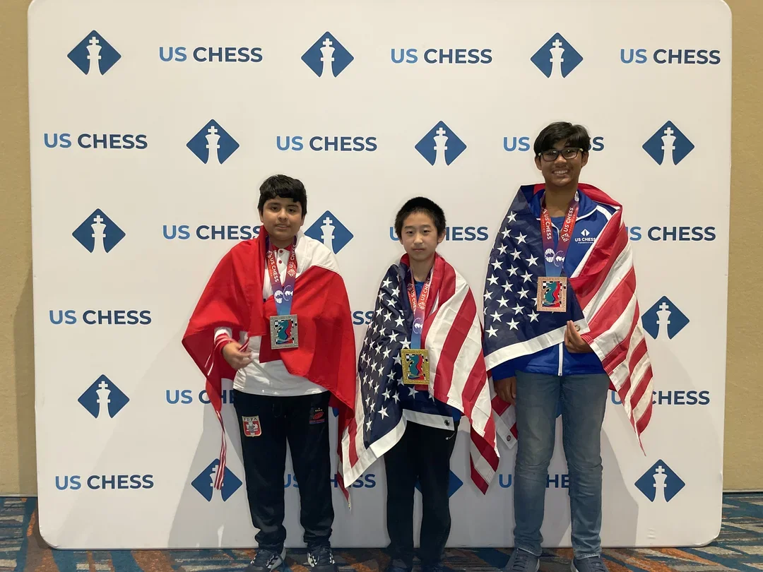 (From left) Cristhian Yamil Reyes Zavaleta, Henry Deng, Aditeya Das (Photo courtesy US Chess)