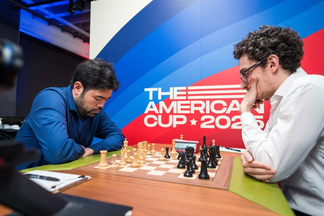Nakamura and Caruana during their first Champions Final game on Wednesday