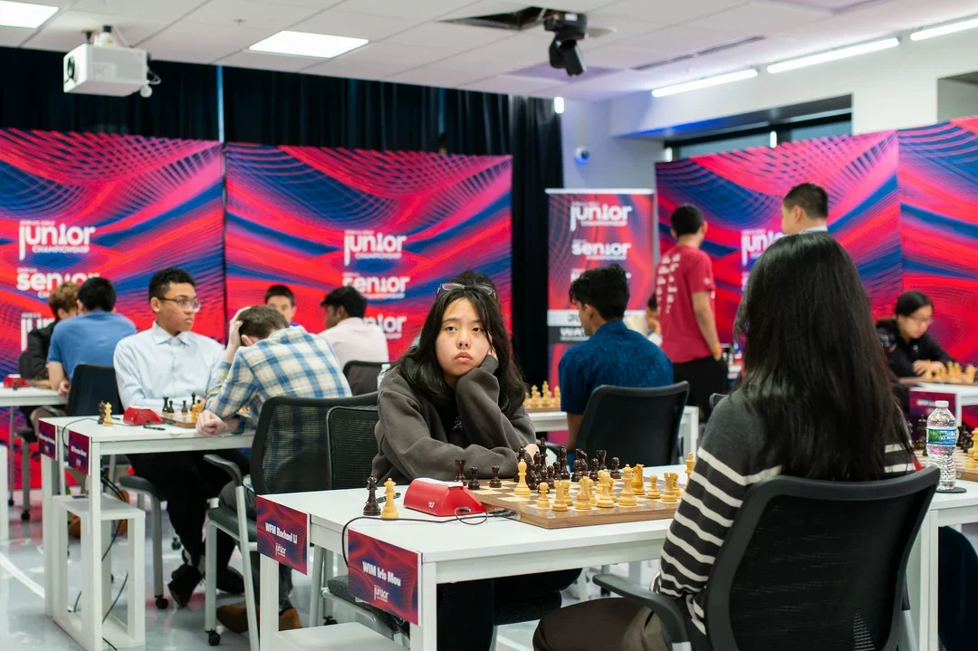 Rachael Li's sharp Sicilian delivered her first decisive result of the tournament, putting her only a half-point behind the trio of leaders (Photo courtesy of Crystal Fuller/SLCC)
