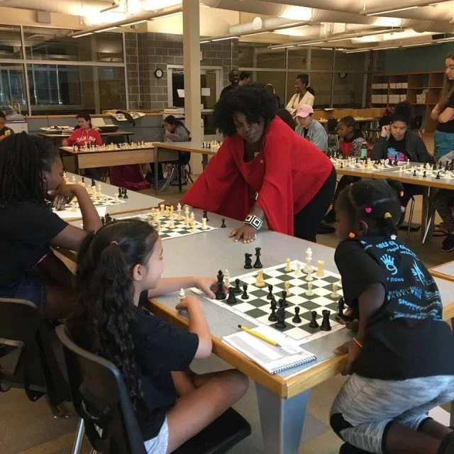 US Chess Women's committee member Adia Onyango gives a 30 board simul to the 2017 Girls Chess Camp run by ASAP in Philadelphia,