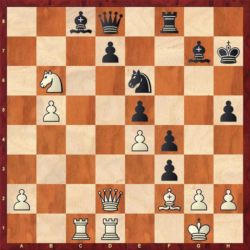 (Advaith Vijayakumar v. Miguel Garcia. Rd 6. Position after 27...gxf3.)