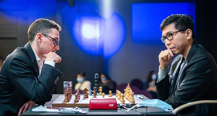 Grandmasters Fabiano Caruana and Wesley So at the Superbet Classic