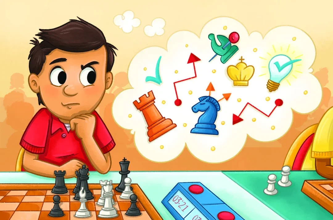 Art of child thinking about chess problems