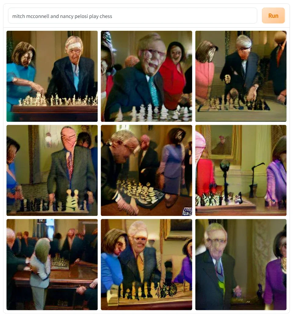 DALL-E, Mitch McConnel and Nancy Pelosi Playing Chess