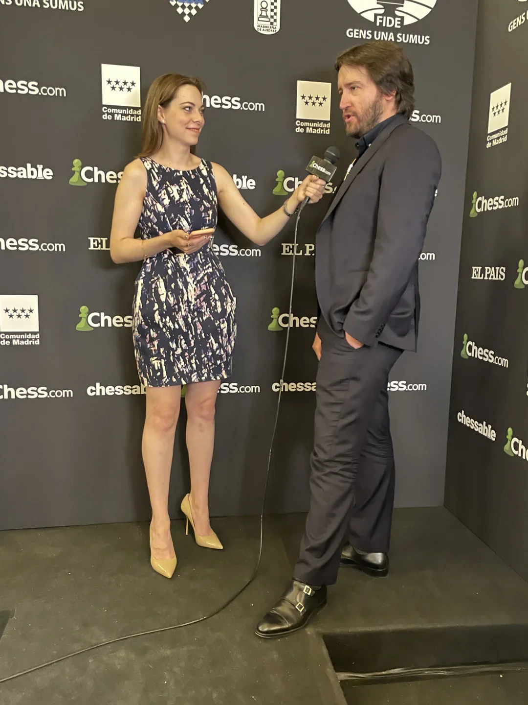 Dina Belenkaya with Teimour Radjabov at the 2022 Candidates Tournament