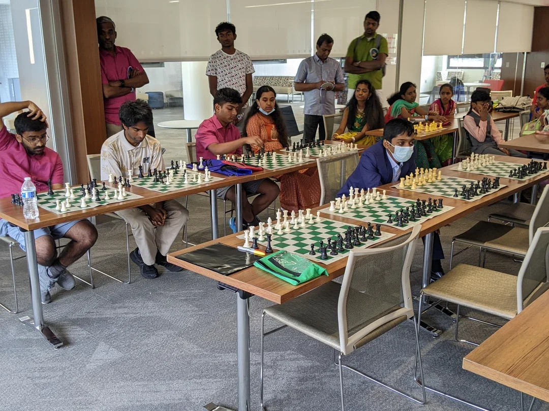 GM Praggnanandhaa giving his opponents trouble during a blindfold simul. Photo: Jay Kleinman