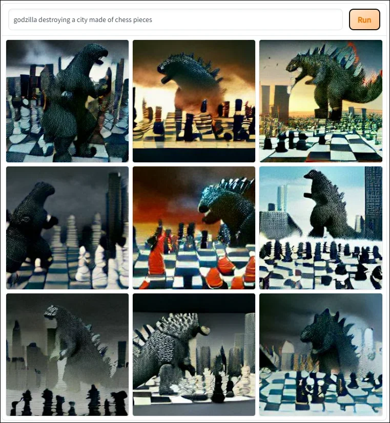 DALL-E, Godzilla Destroying a City Made of Chess Pieces