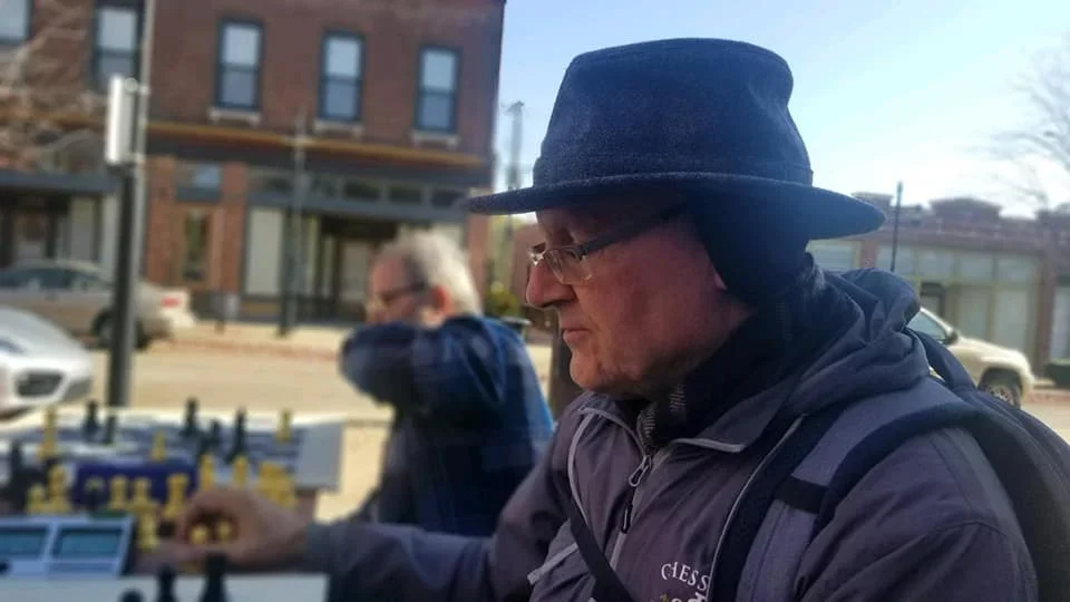 Hans Jung at the Chess Pocket Park in Old North St. Louis.