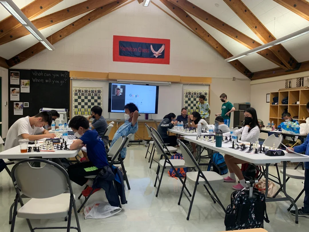 Campers working hard on exercises at the 54th U.S. Chess School.