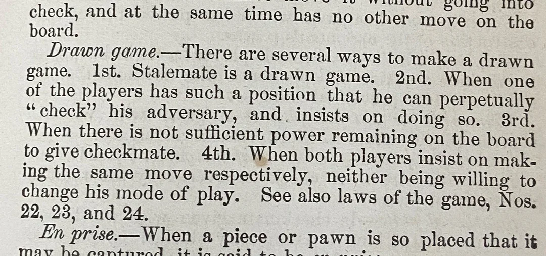Thomas Frere "Doyle's Games" triple occurrence draws chess