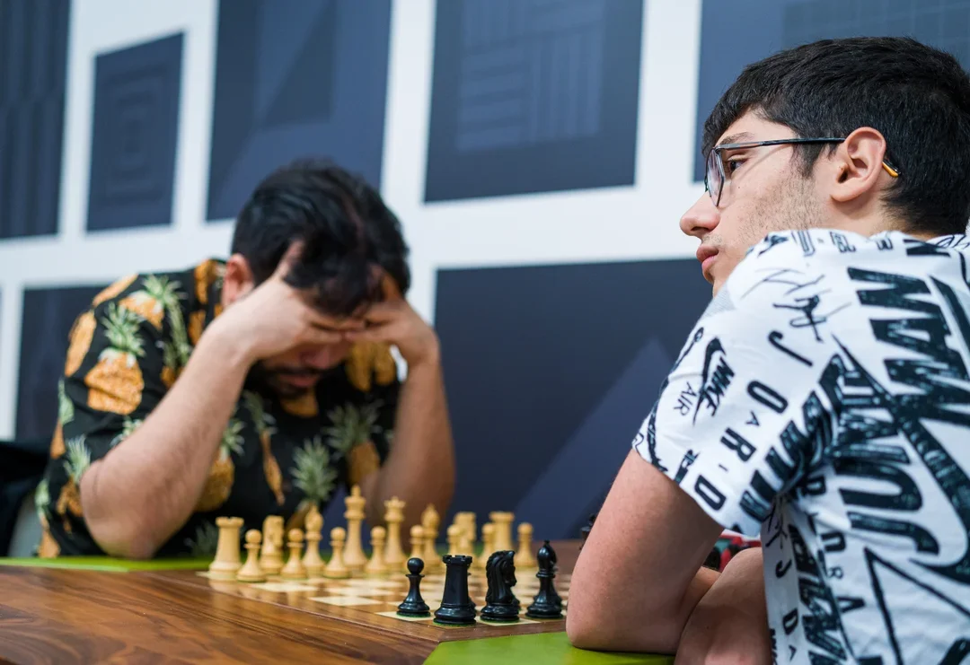 GM Hikaru Nakamura prepares himself to face Firouzja at the 2022 Saint Louis Rapid and Blitz tournament. Photo: Ootes/SLCC