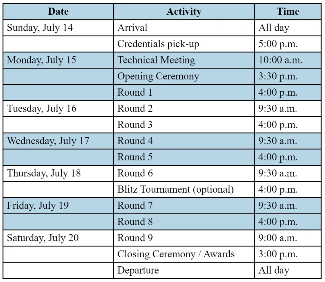 Pan Am Schedule Table
