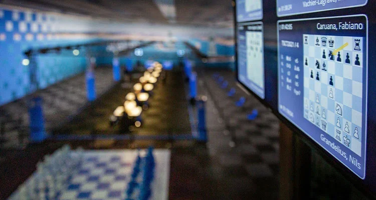 The 2021 Tata Steel Tournament Playing Hall in Wijk aan Zee, the Netherlands.