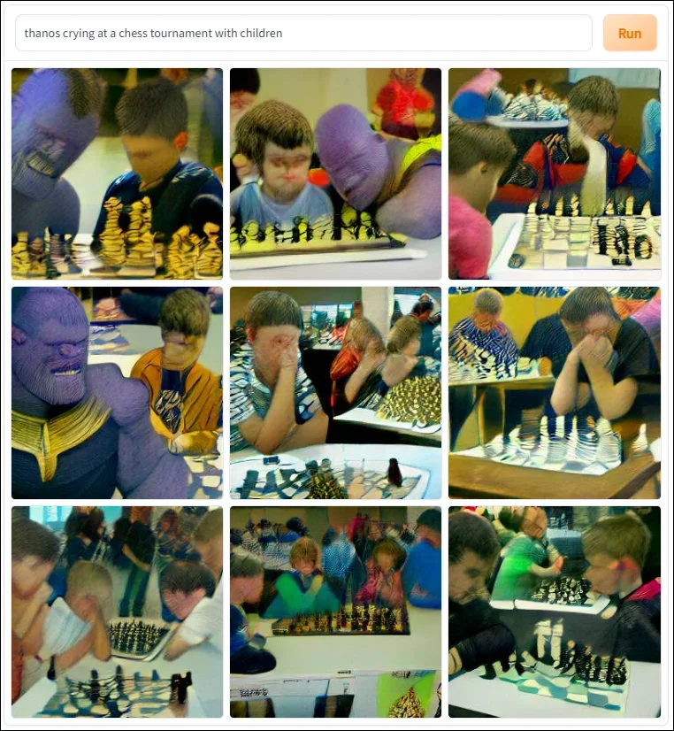DALL-E, Thanos Crying at a Children's Chess Tournament