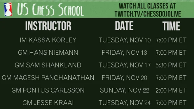 US Chess School Schedule