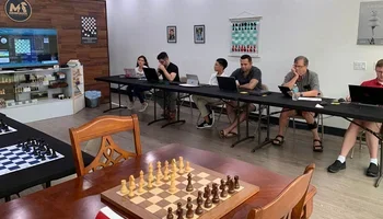 Manasota Chess Club players get focused to face Tel Mond, Israel.