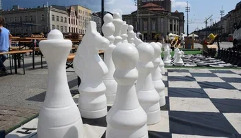 The Katowice Market Square in Poland features outdoor chess tournaments throughout the summer. (photo credit Olga Krzyzykk)