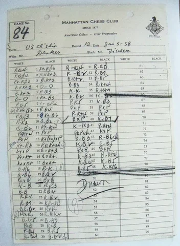 Denker vs Fischer Game 84, Round 12 - Jan. 5, 1958