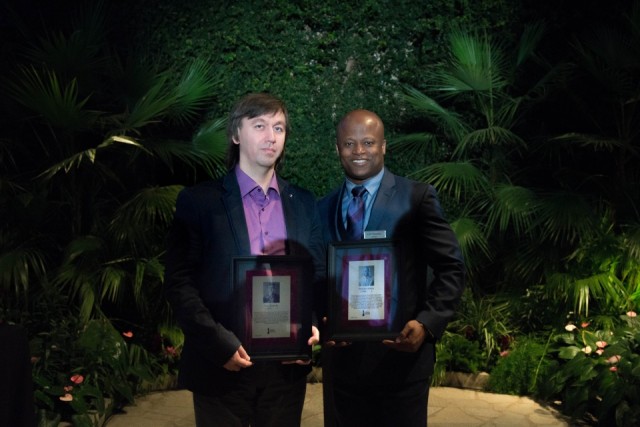 Maurice Ashley and Gata Kamsky at their induction into the World Chess Hall of Fame