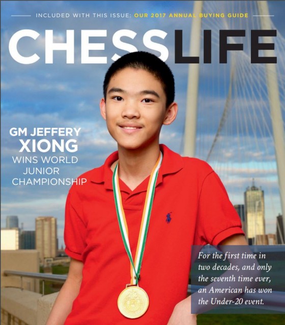 Jeffery Xiong on the December 2016 cover of Chess Life Magazine 