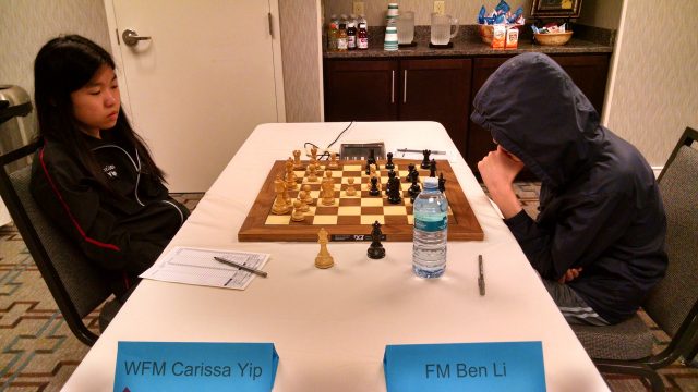 Co-champs Yip and Li face off in the Cadet Championships. Their game was a draw. 
