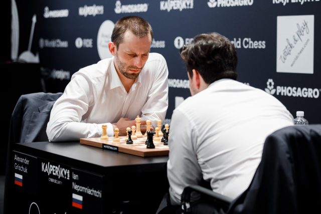 Hikaru Nakamura and Alexander Grischuk after Round 5 of the FIDE Grand Prix  2022 in Berlin 